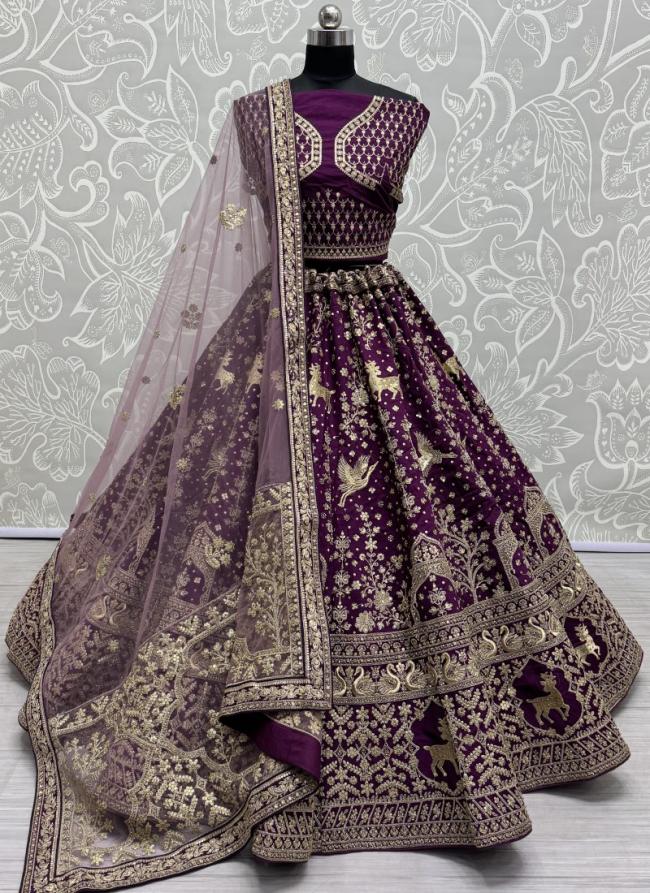 Heavy Silk Purple Wedding Wear Dori Embroidery Work Lehenga Choli